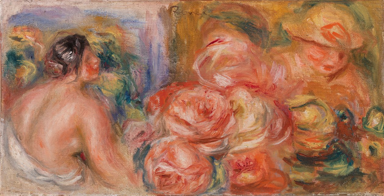 Roser og små nakenbilder (Roses et petit nu) av Pierre Auguste Renoir