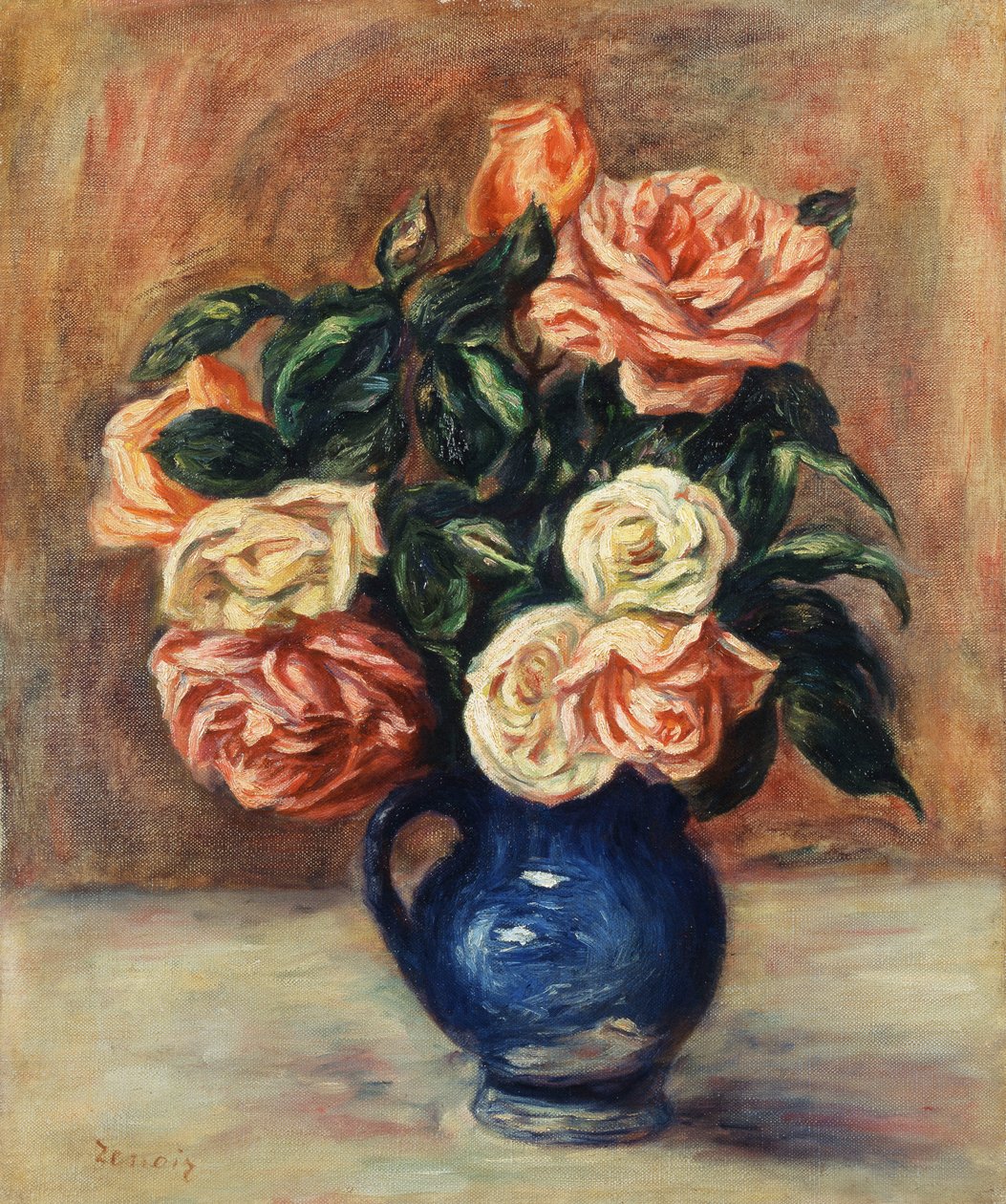 Roser i en blå vase, ca. 1900 av Pierre Auguste Renoir