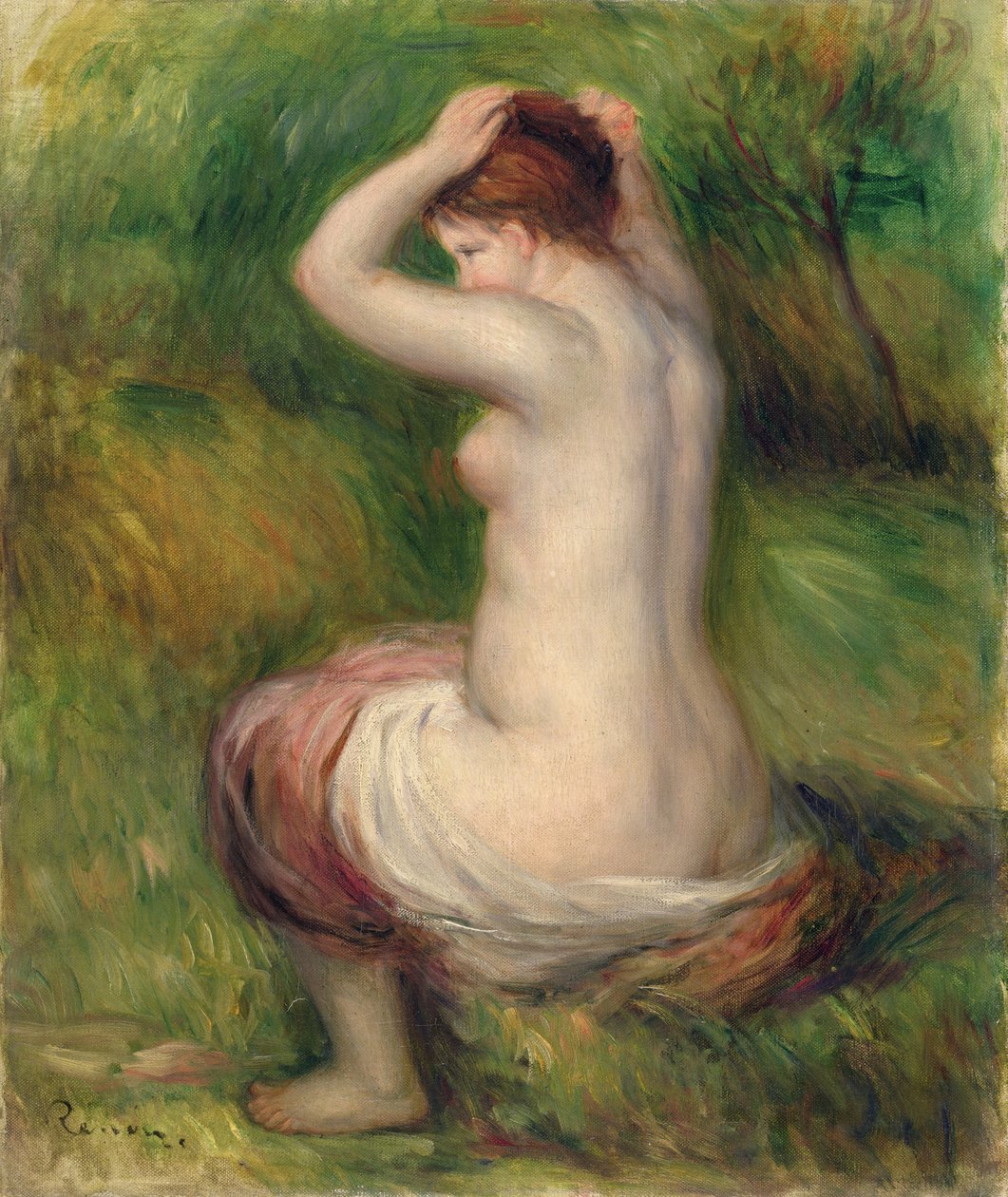 Sittende naken (olje på lerret) av Pierre Auguste Renoir
