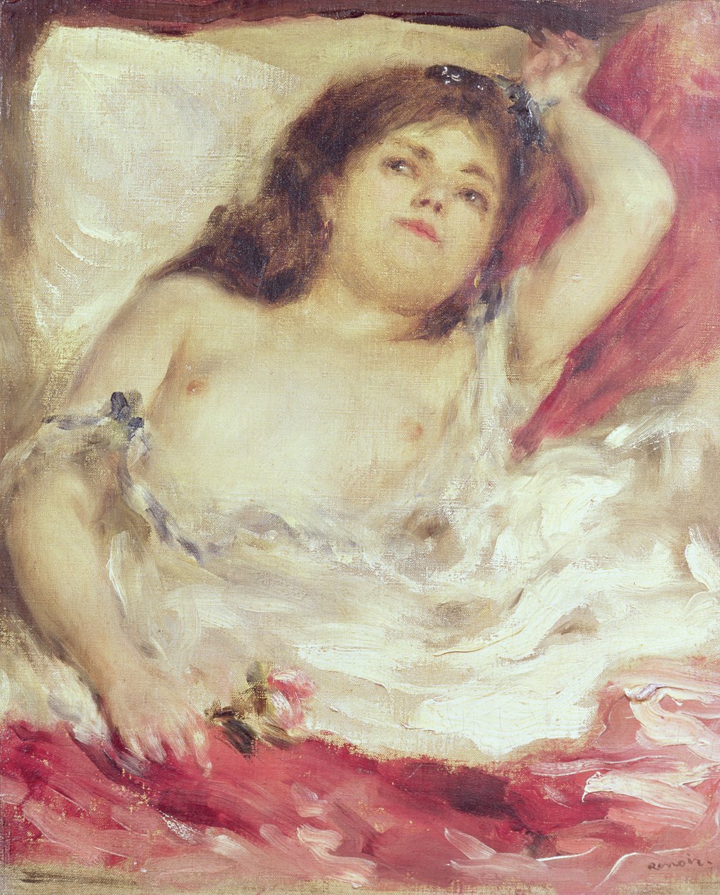 Semi-Nude Woman in Bed: The Rose, før 1872 (olje på lerret) av Pierre Auguste Renoir