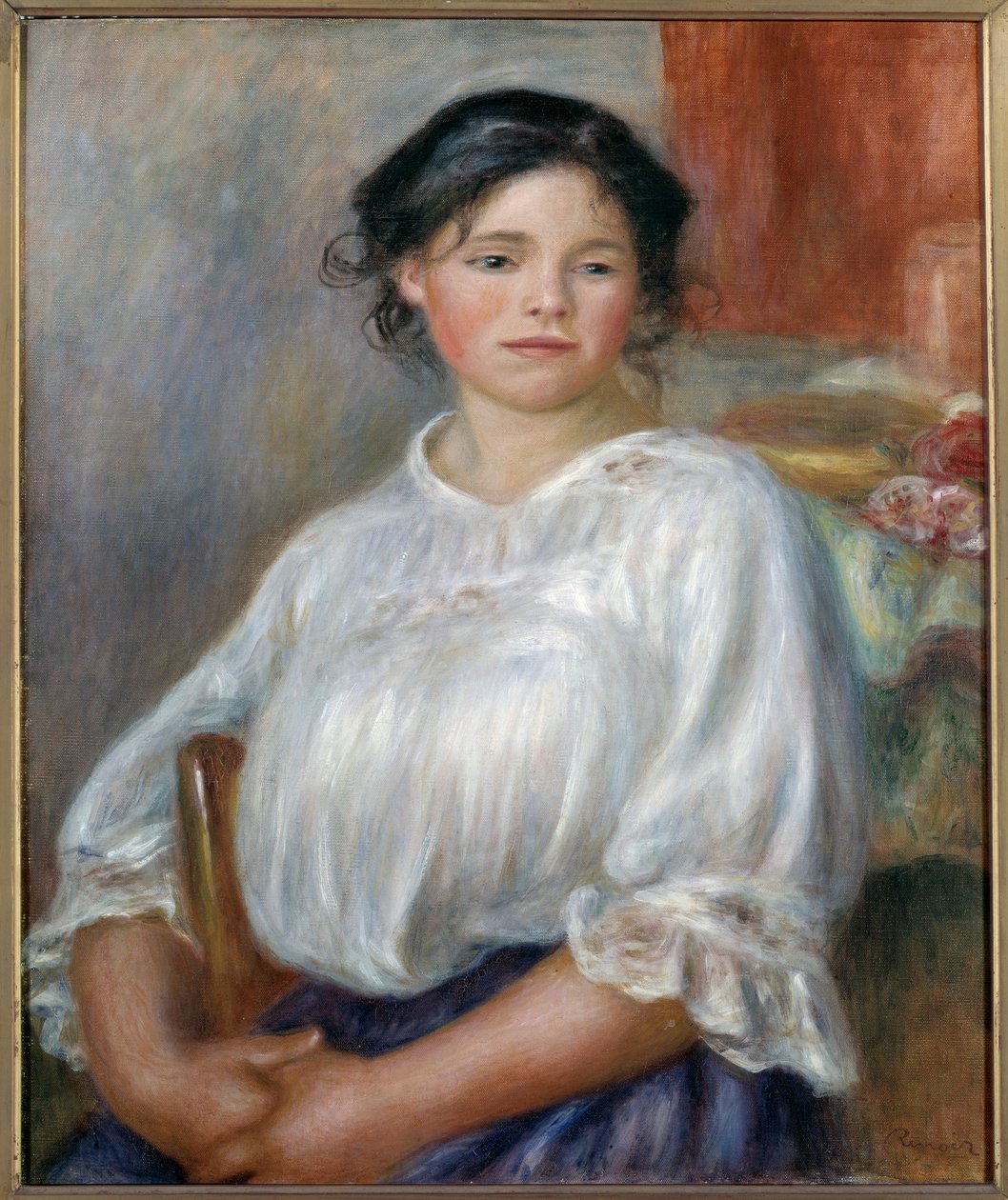 Sittende ung jente. Rundt 1909. Maleri av Pierre Auguste Renoir (1841-1919) av Pierre Auguste Renoir