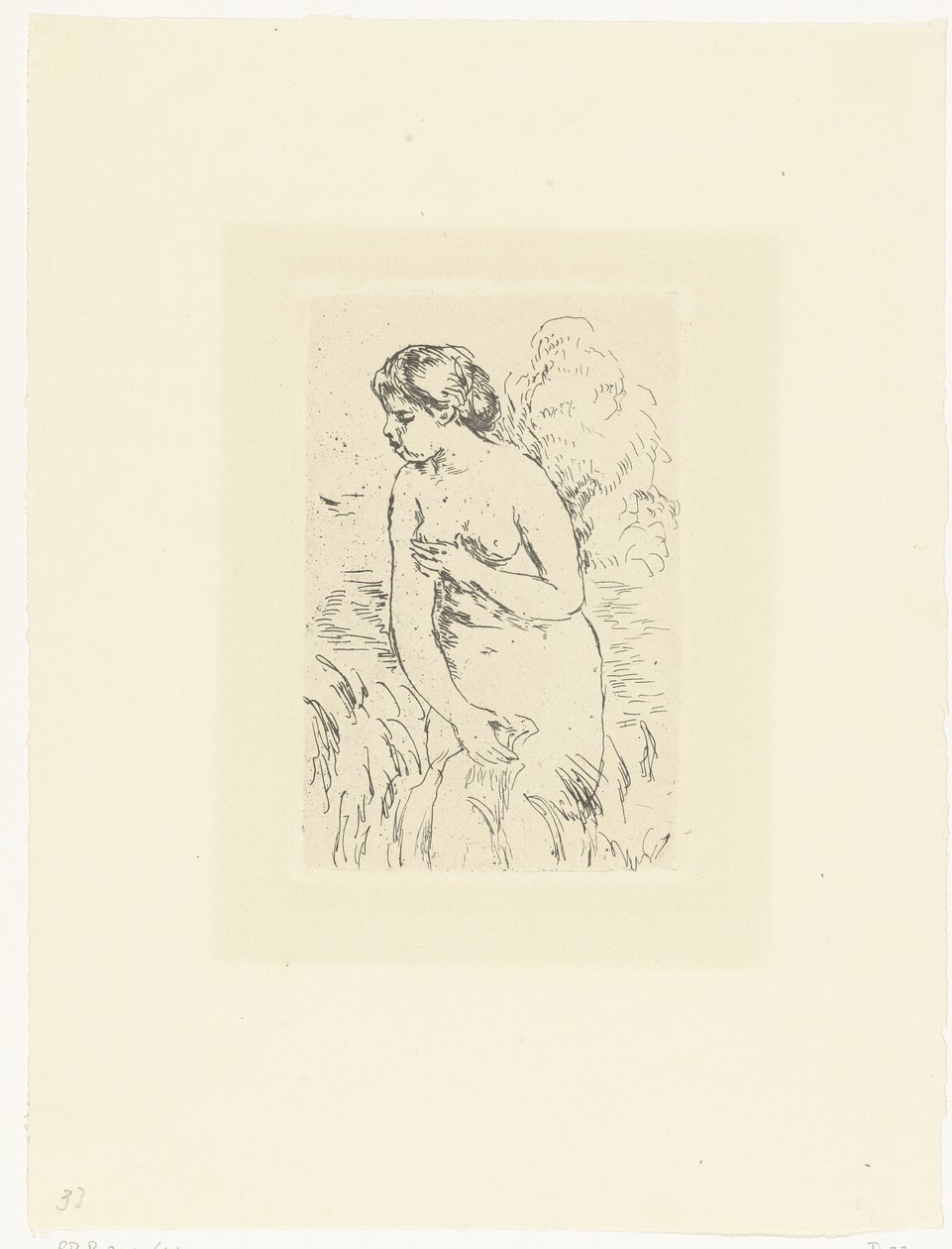 Stående naken kvinne eller badende Baigneuse debout a mi jambes av Pierre Auguste Renoir
