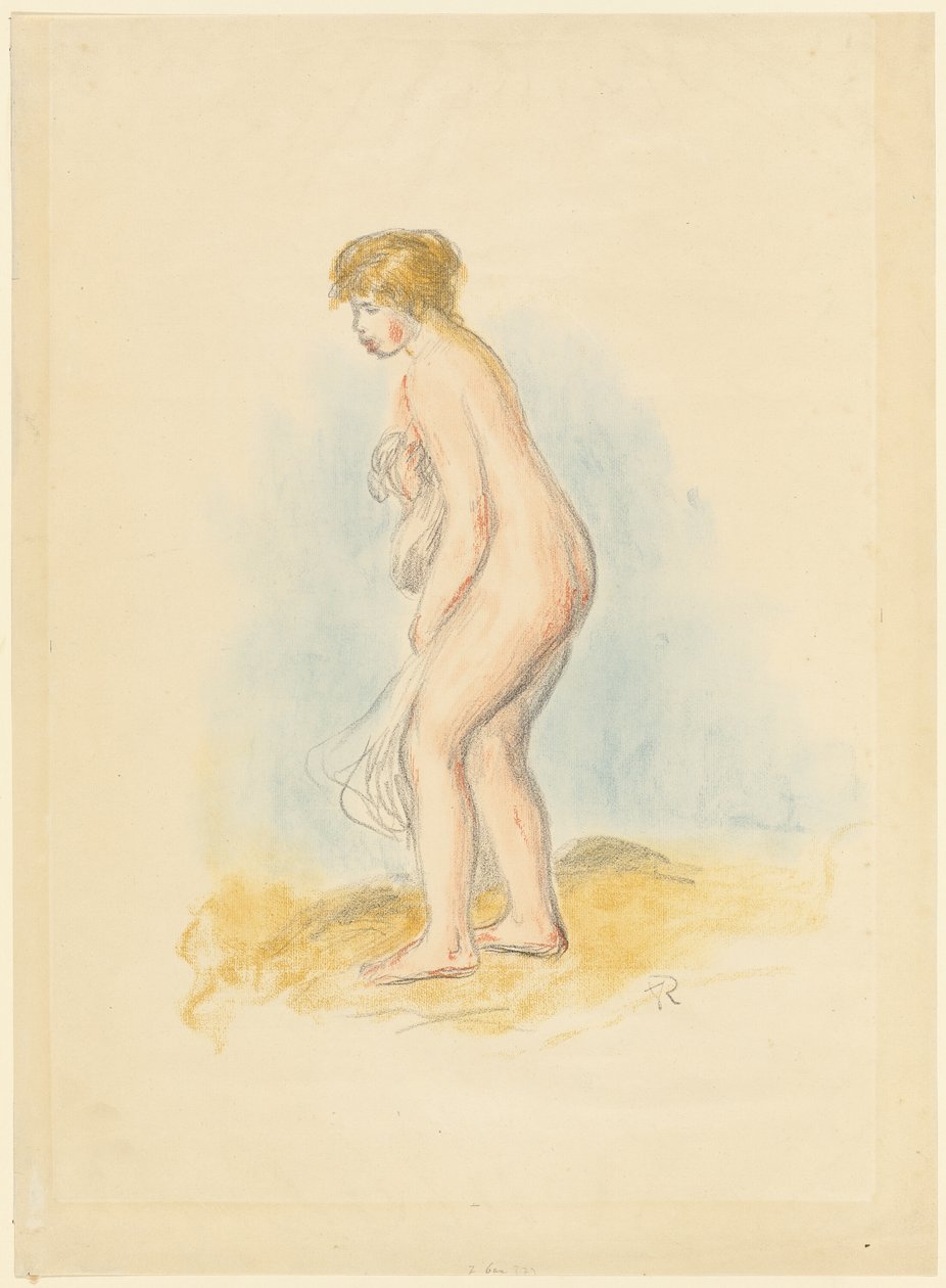 Stående kvinnelig bader av Pierre Auguste Renoir
