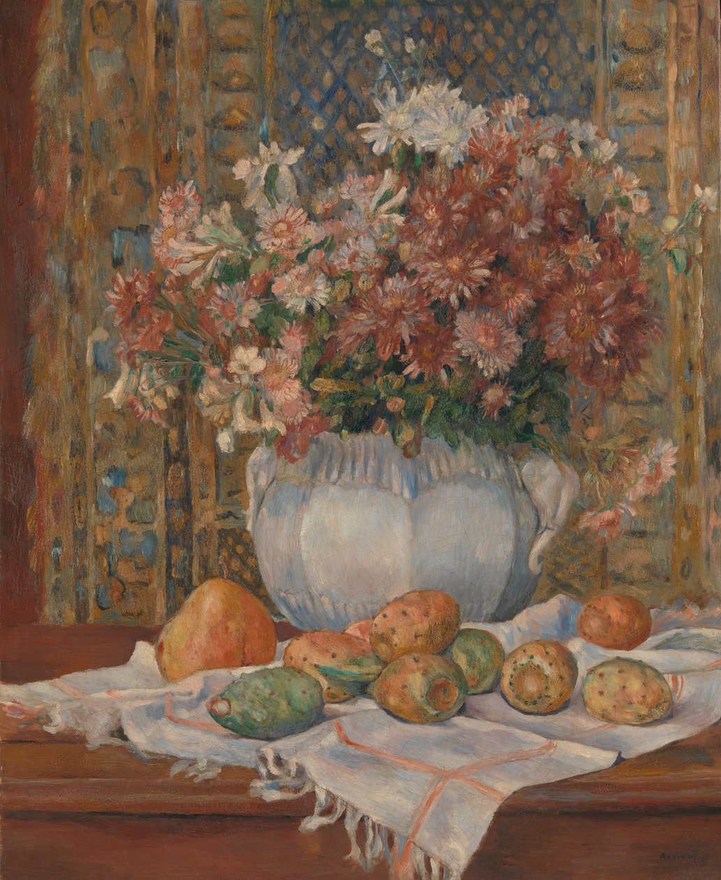 Stilleben med blomster og stikkende pærer, ca. 1885. av Pierre Auguste Renoir