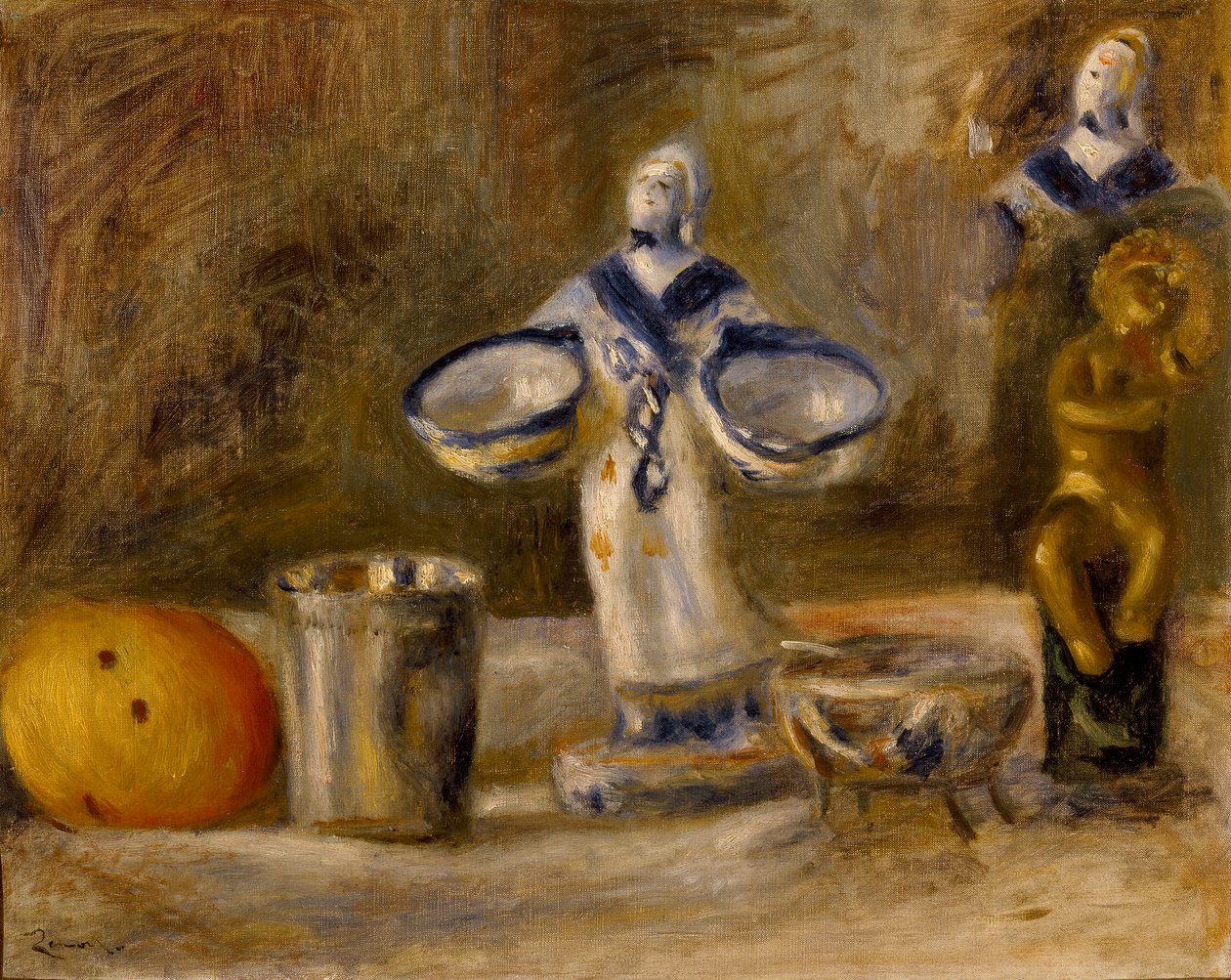 Stilleben med en fajansefigur, post c1880 av Pierre Auguste Renoir