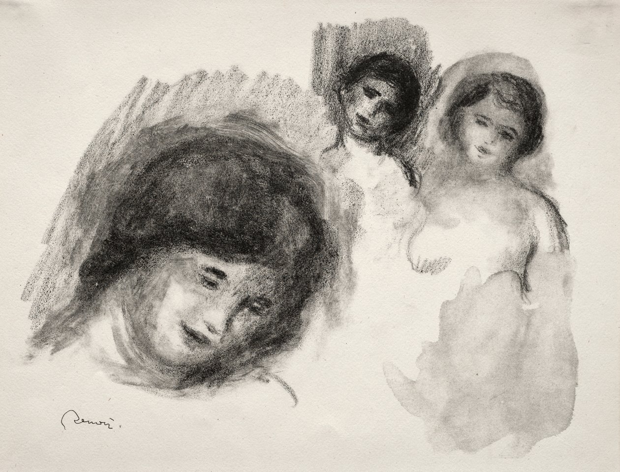 Stein med tre skisser av Pierre Auguste Renoir