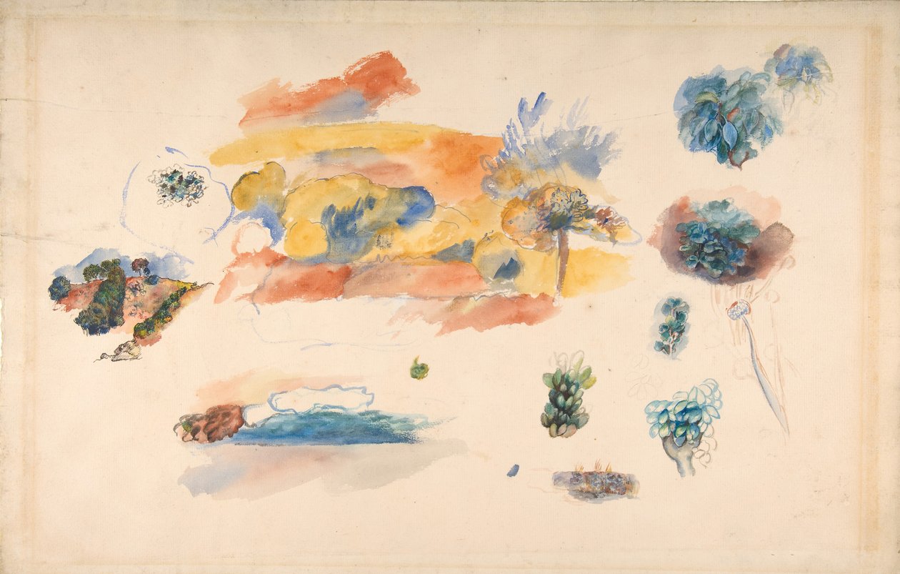 Studier av landskap, trær og eksotisk frukt, ca. 1885. av Pierre Auguste Renoir