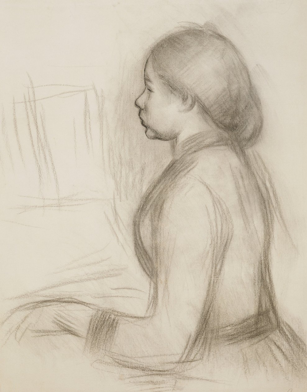 Studie av en ung jente ved pianoet; Studer for en ung jente ved pianoet, av Pierre Auguste Renoir
