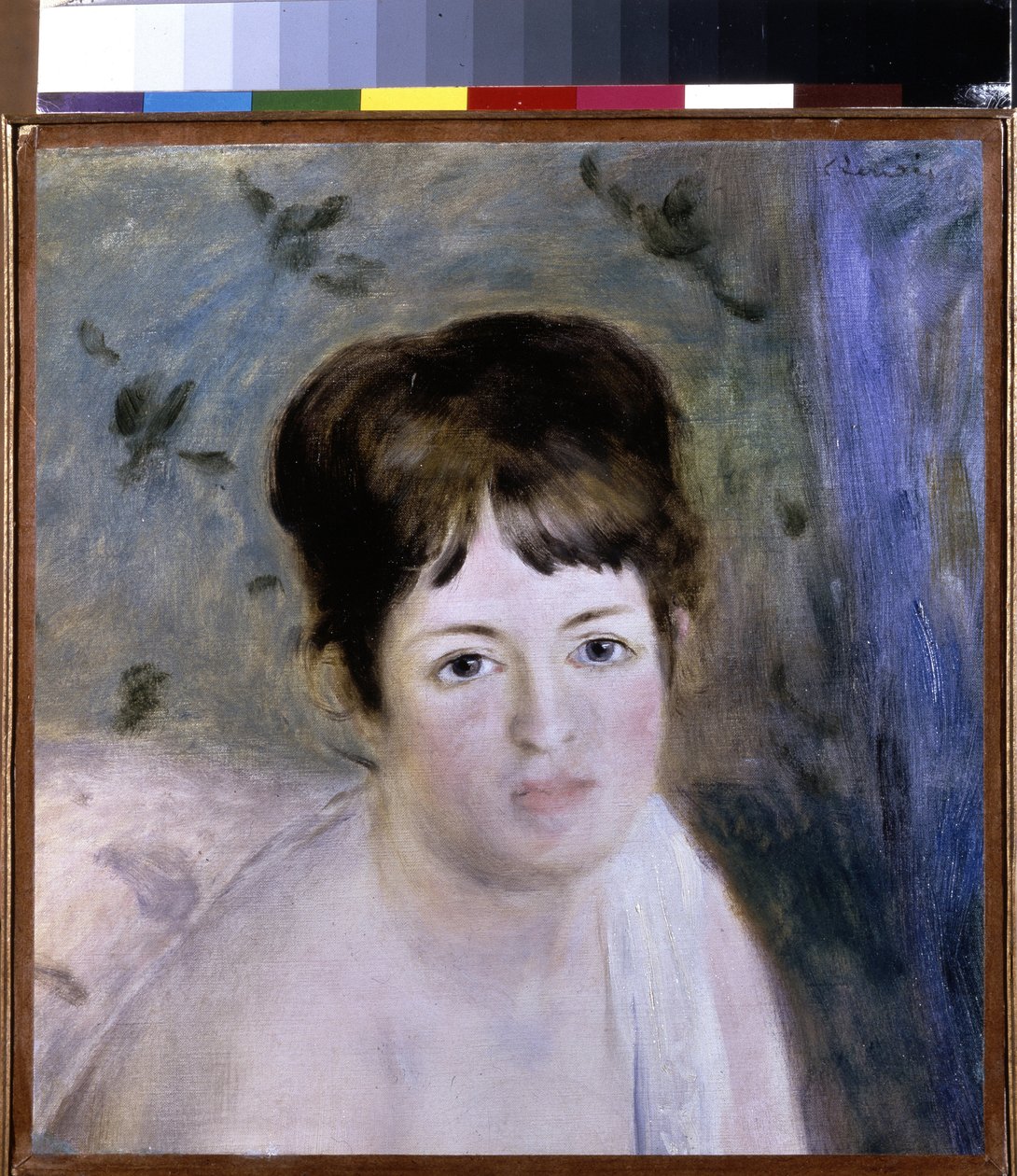 Kvinnes hode. Maleri av Pierre Auguste Renoir (Pierre-Auguste Renoir av Pierre Auguste Renoir