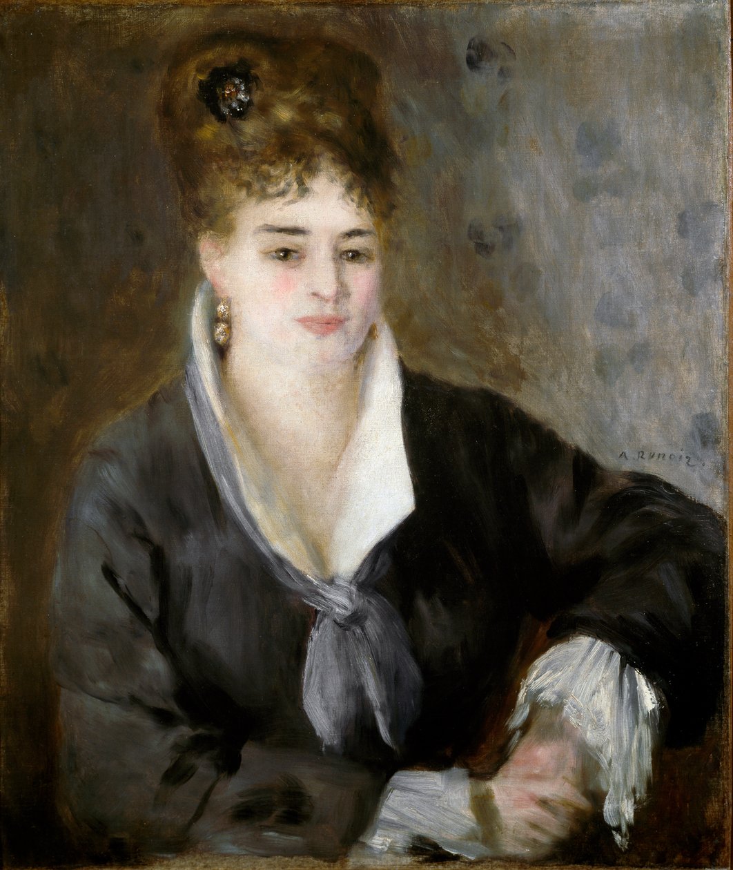Damen i svart. Maleri av Pierre Auguste Renoir (Pierre-Auguste av Pierre Auguste Renoir