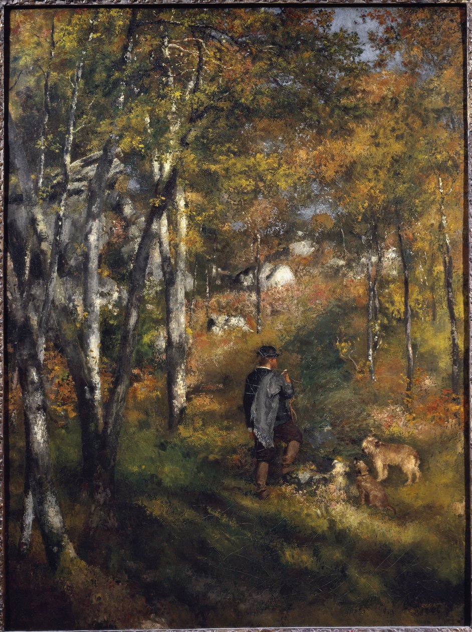 Maleren Jules Le Coeur med hundene sine i skogen Fontainebleau Maleri av Pierre-Auguste Renoir (1841-1919) 1866 Dim 105x79 cm Sao Paulo, Museum of Art, Brasil av Pierre Auguste Renoir
