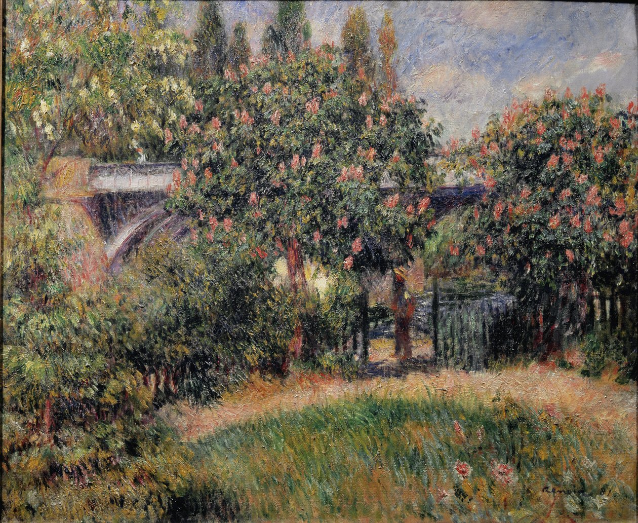 Jernbanebroen i Chatou eller de rosa kastanjetrærne - 1881. Olje på lerret av Pierre Auguste Renoir