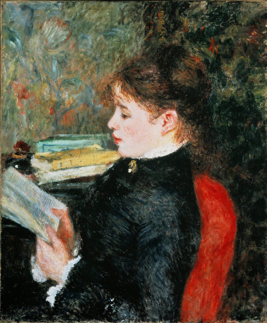 Leseren (Kvinne som leser). Maleri av Pierre Auguste Renoir (Pierre-Auguste av Pierre Auguste Renoir