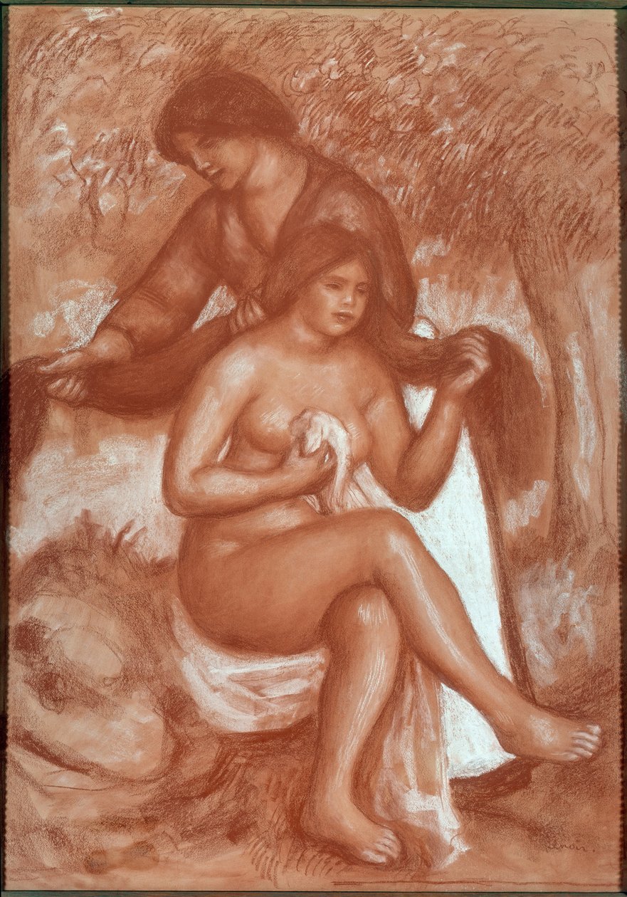 Baderens toalett (Chalk et sanguine-tegning av Pierre Auguste Renoir