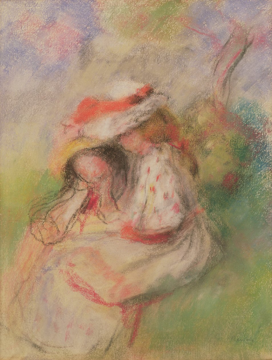 To unge jenter i en hage, ca. 1885 (pastell) av Pierre Auguste Renoir