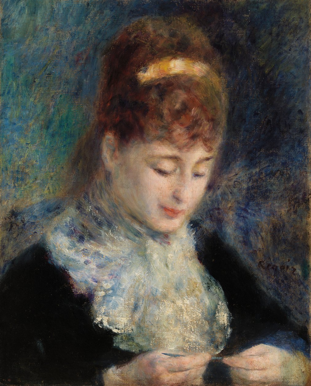 Kvinne hekler av Pierre Auguste Renoir