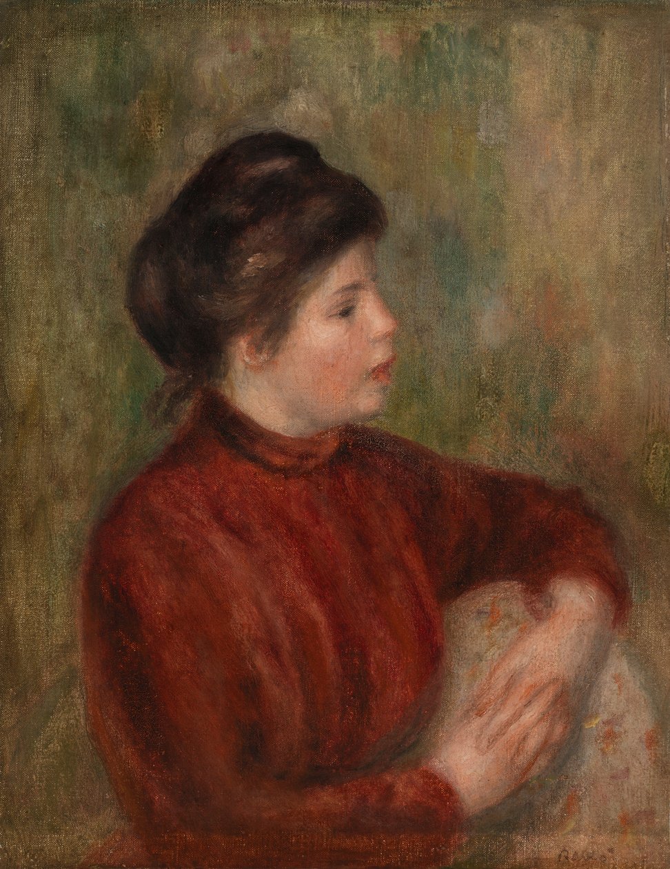 Kvinne lener seg på en stol av Pierre Auguste Renoir
