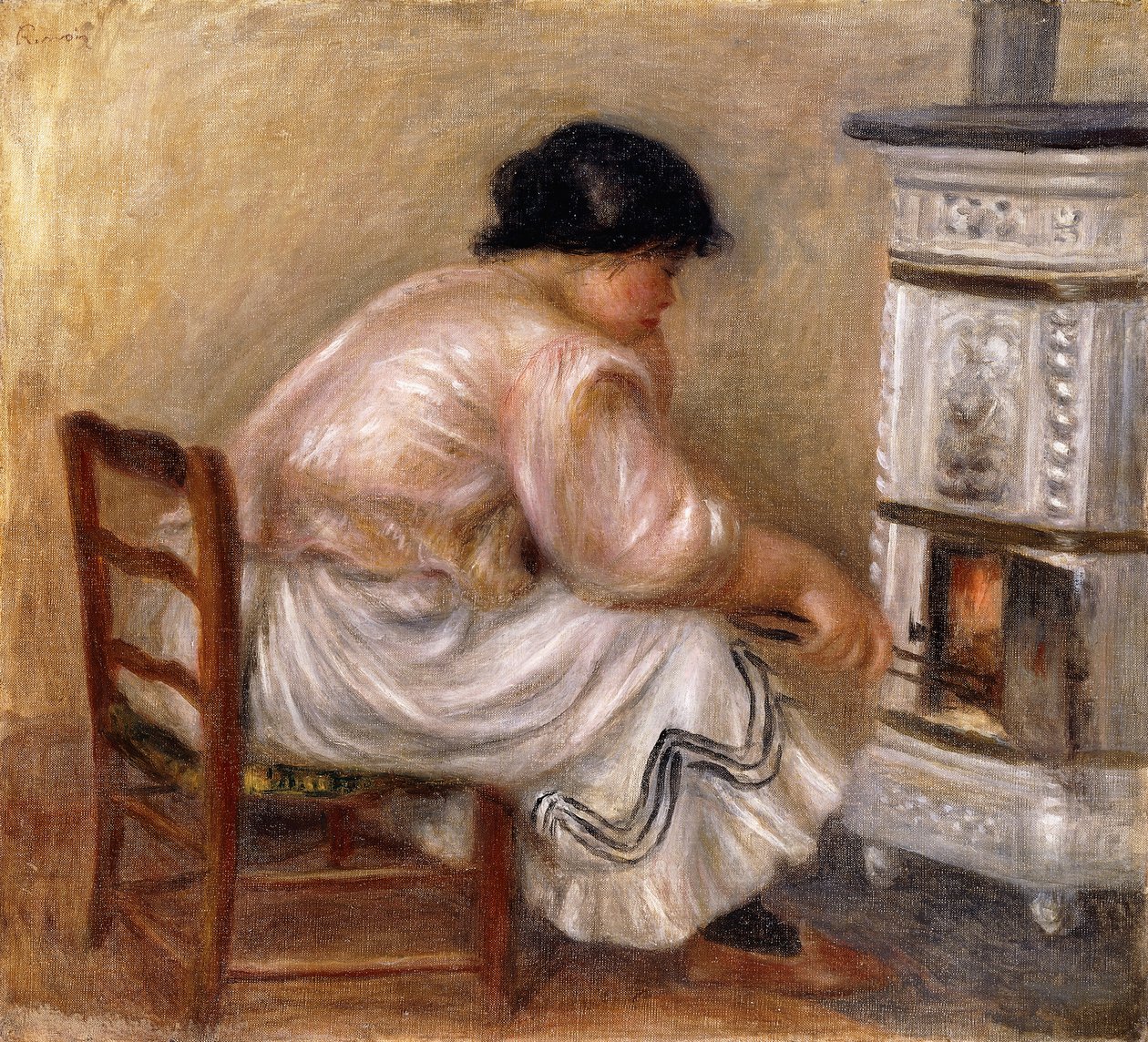 Kvinne ved hjørnet av ovnen; Femme au Coin du Poele, 1912 av Pierre Auguste Renoir