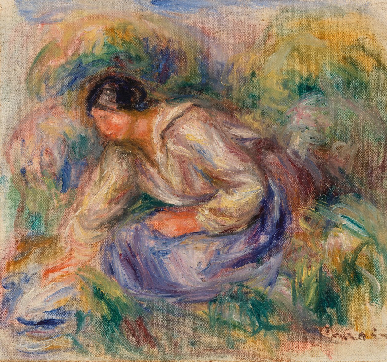 Kvinne i blått skjørt av Pierre Auguste Renoir
