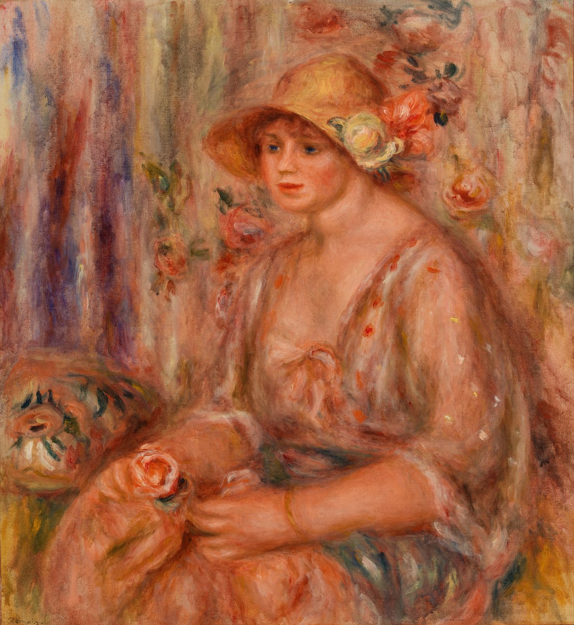 Kvinne i muslinkjole av Pierre Auguste Renoir