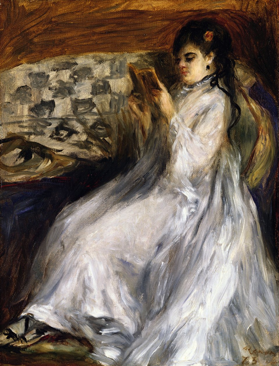 Kvinne i hvit lesing av Pierre Auguste Renoir