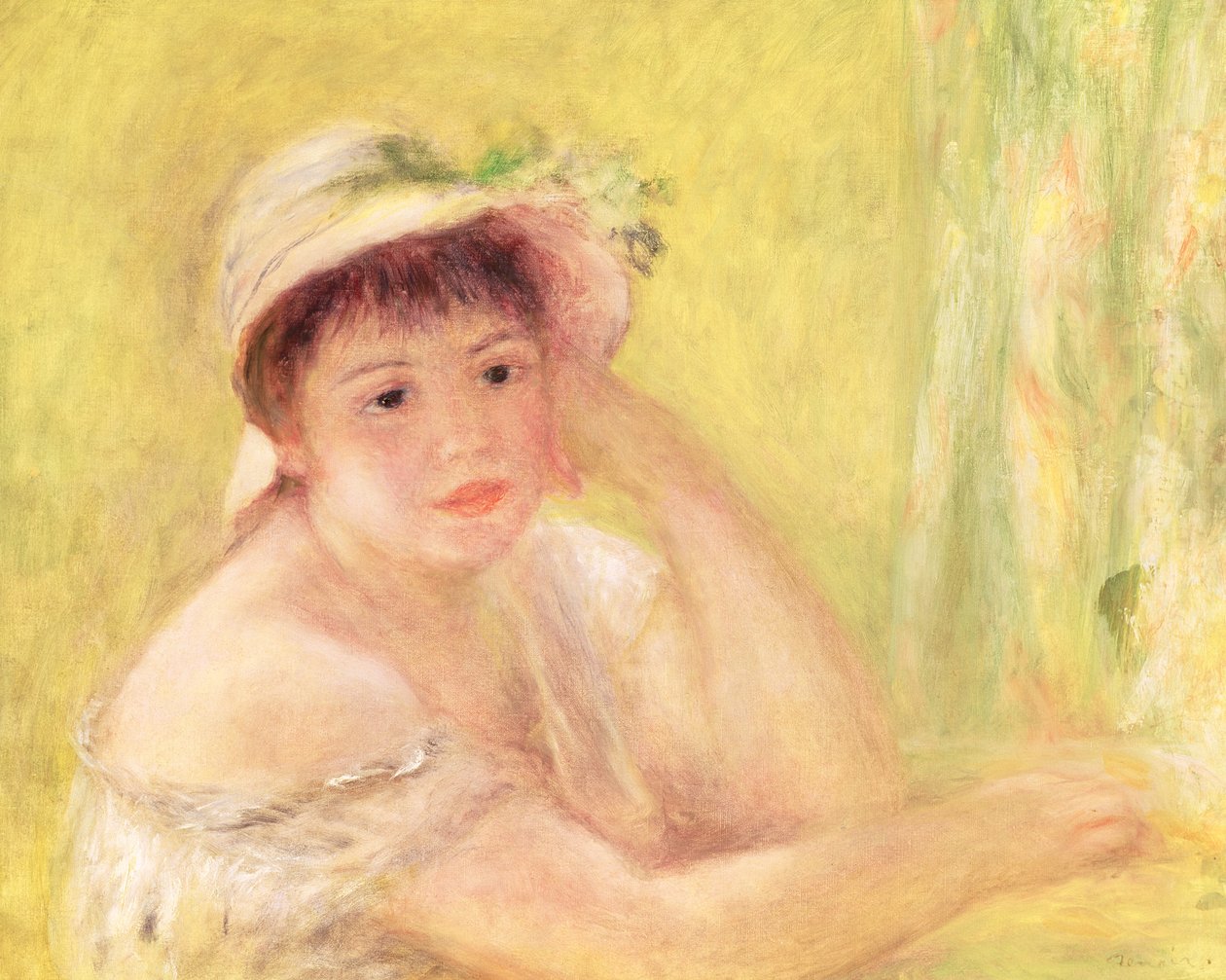 Kvinne i en stråhatt, 1879 av Pierre Auguste Renoir