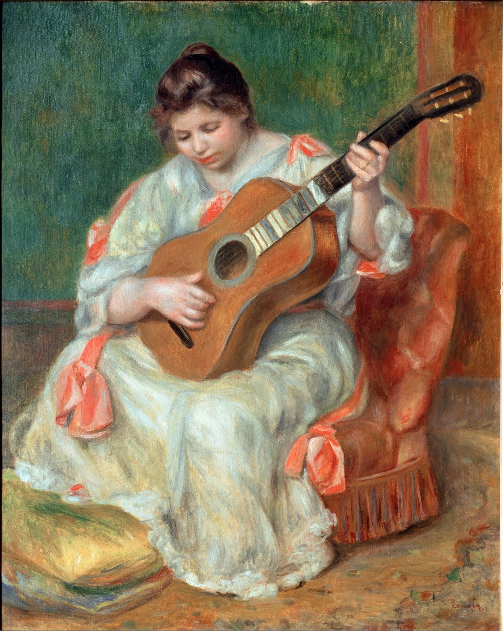 Kvinne spiller gitar av Pierre Auguste Renoir