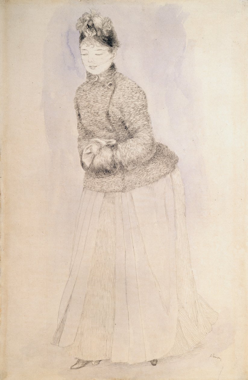 Kvinne med en muffe, c1883-c1884. av Pierre Auguste Renoir