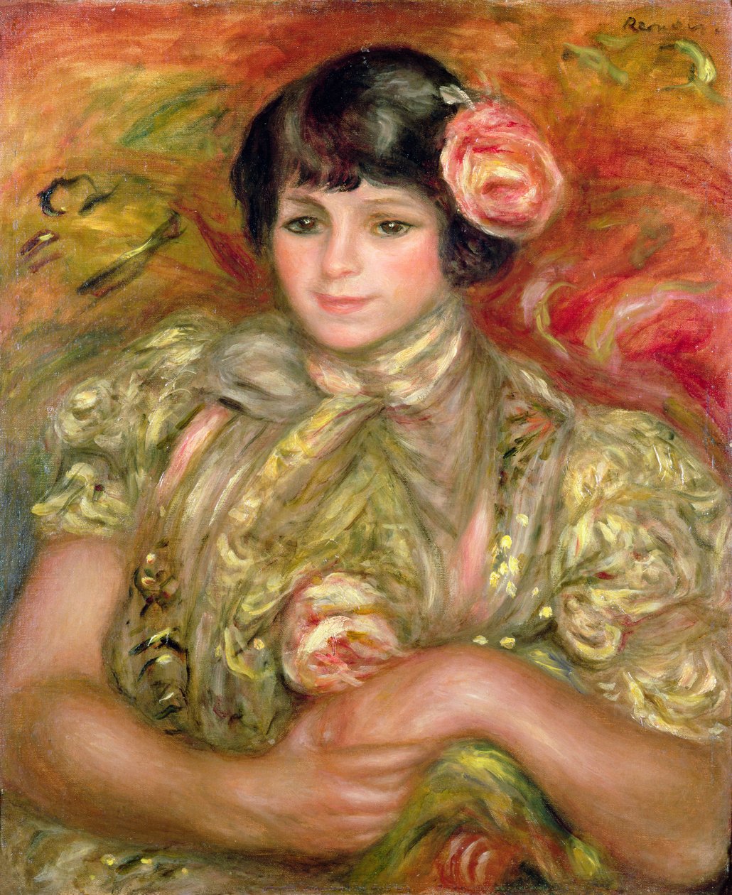 Kvinne med en rose av Pierre Auguste Renoir