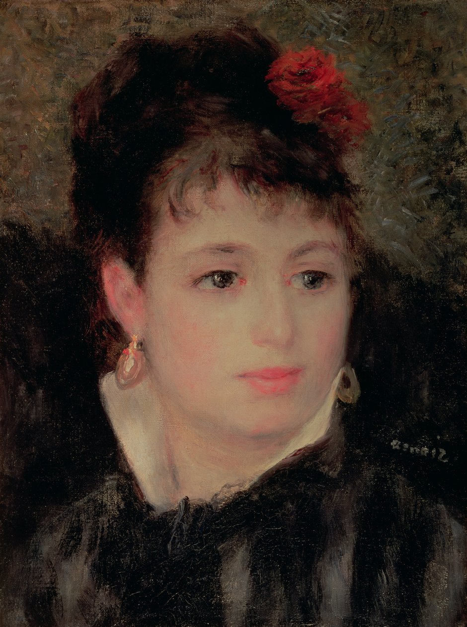 Kvinne med en rose i håret av Pierre Auguste Renoir