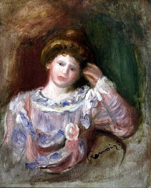 Kvinne med hodet i hånden, ca. 1907 (olje på lerret) av Pierre Auguste Renoir