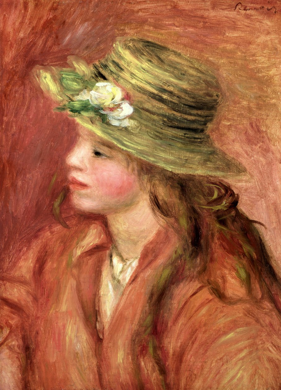 Ung jente med stråhatt, ca. 1908 av Pierre Auguste Renoir