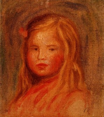 Ung jente med langt hår (olje på lerret) av Pierre Auguste Renoir