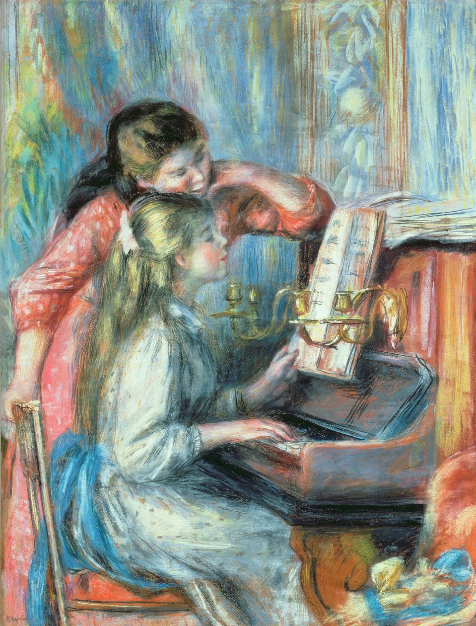 Young Girls at the Piano, 1892 (gouache) av Pierre Auguste Renoir