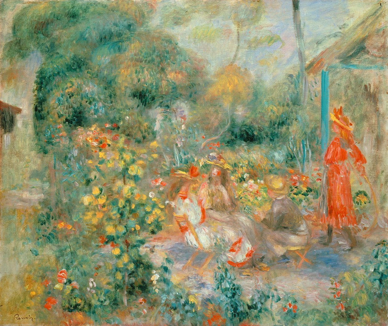 Unge jenter i hagen på Montmartre av Pierre Auguste Renoir