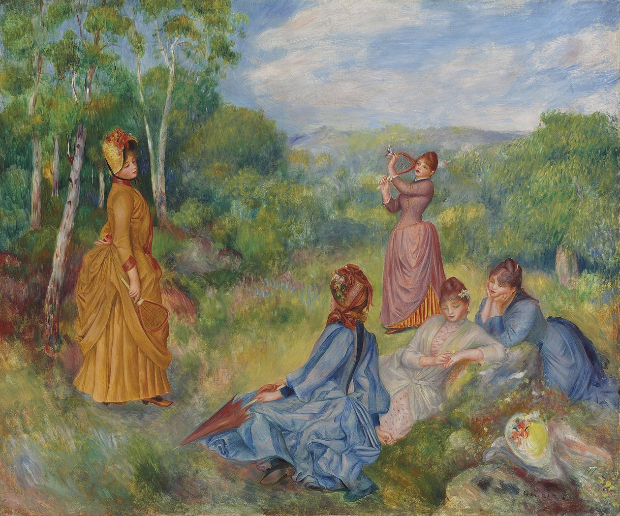 Unge damer spiller badminton, ca 1887 av Pierre Auguste Renoir