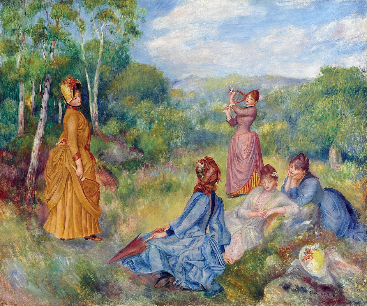 Unge damer spiller badminton par Renoir, Pierre Auguste (1841-1919), ca 1887 - Olje på lerret, 54,6x65,2 - Privat samling av Pierre Auguste Renoir