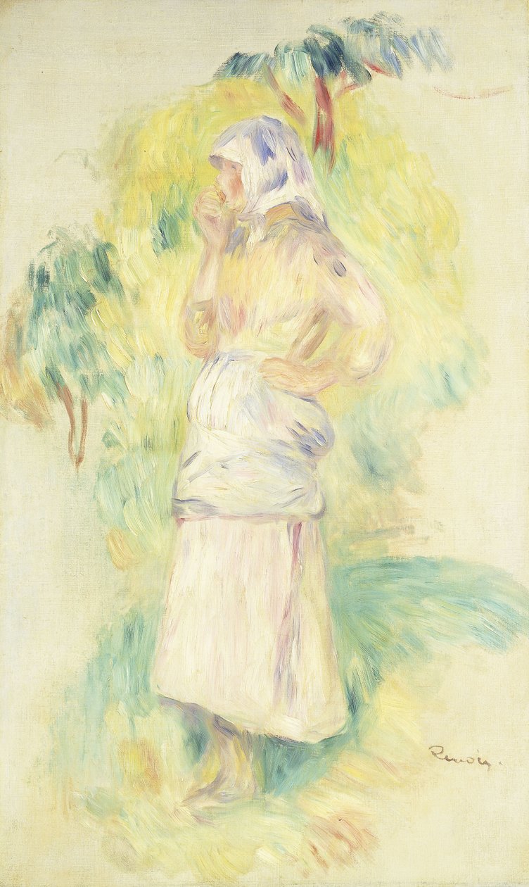 Ung bonde som spiser et eple; Bondepike spiser et eple, ca. 1894 av Pierre Auguste Renoir