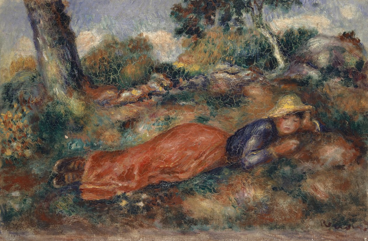 Ung kvinne som ligger i gresset, 1890-95 av Pierre Auguste Renoir