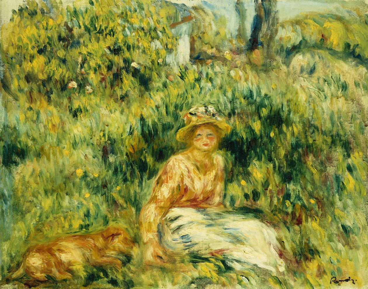 Ung kvinne i en hage; Ung kvinne i en hage, ca. 1916 av Pierre Auguste Renoir
