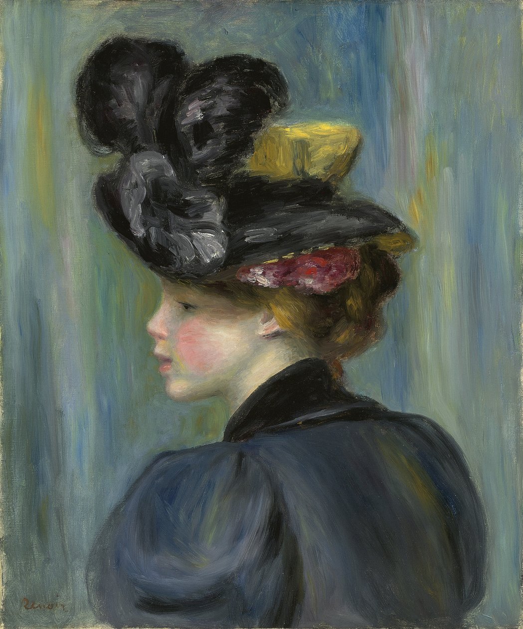 Ung kvinne med svart hatt; Ung kvinne i en svart hatt, 1895 av Pierre Auguste Renoir