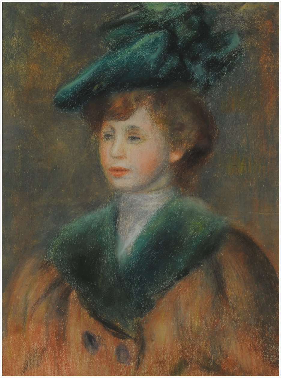 Ung kvinne med en grønn hatt (pastell på papir) av Pierre Auguste Renoir