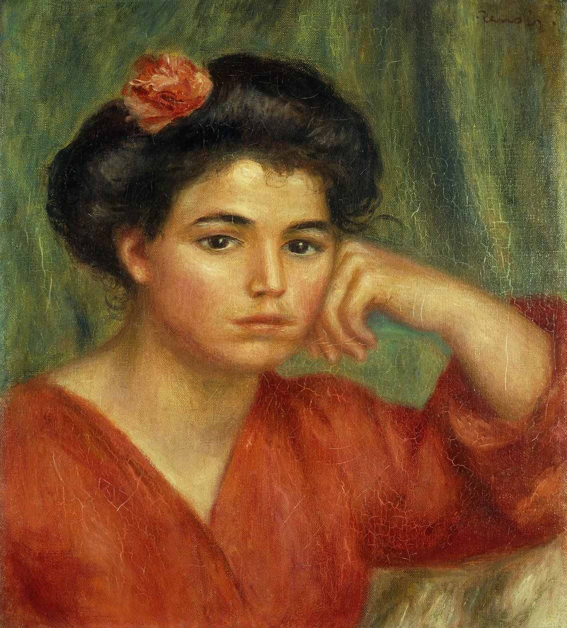 Ung kvinne med en rose; Jente med en rose, 1907 av Pierre Auguste Renoir
