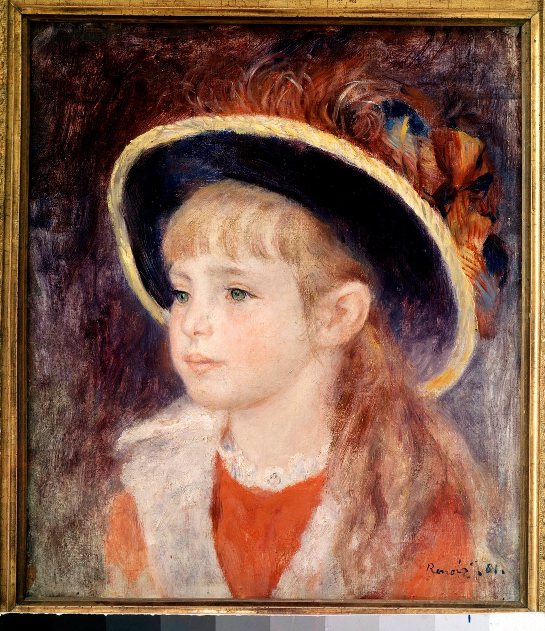 Ung jente med blå hatt: portrett av Jeanne (Jane) Henriot (1878-1900), død brulee i live i brannen til Comedie Francaise 9. mars av Pierre Auguste Renoir