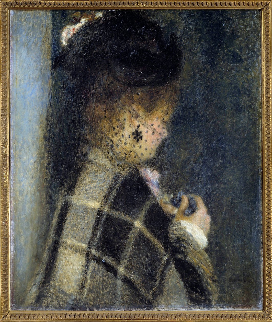 Ung kvinne med slør Maleri av Pierre Auguste Renoir (1841-1919) ca. 1870 Søn. 0,61x0,51 m Paris, musee d'Orsay - Ung kvinne med slør. Maleri av Pierre Auguste Renoir (1841-1919), ca. 1870. 0,61 x 0,51 m. Orsay-museet, Paris av Pierre Auguste Renoir