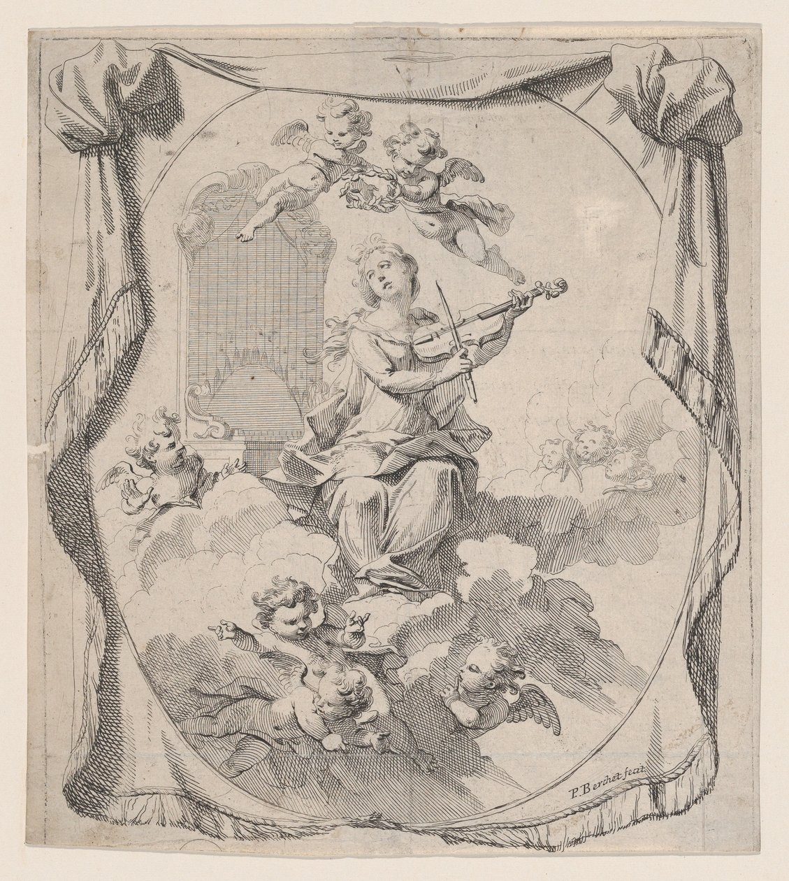 St. Cecilia på skyer opprettholdt av engler, 1696., 1696. av Pierre Berchet