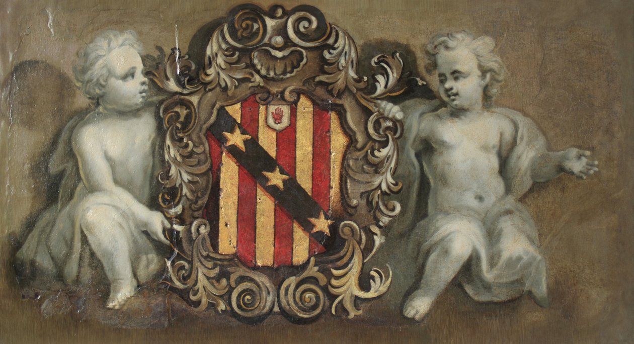 To putti som støtter en kartusj med Elton-armene, ca. 1710-20 (olje på gips) av Pierre Berchet