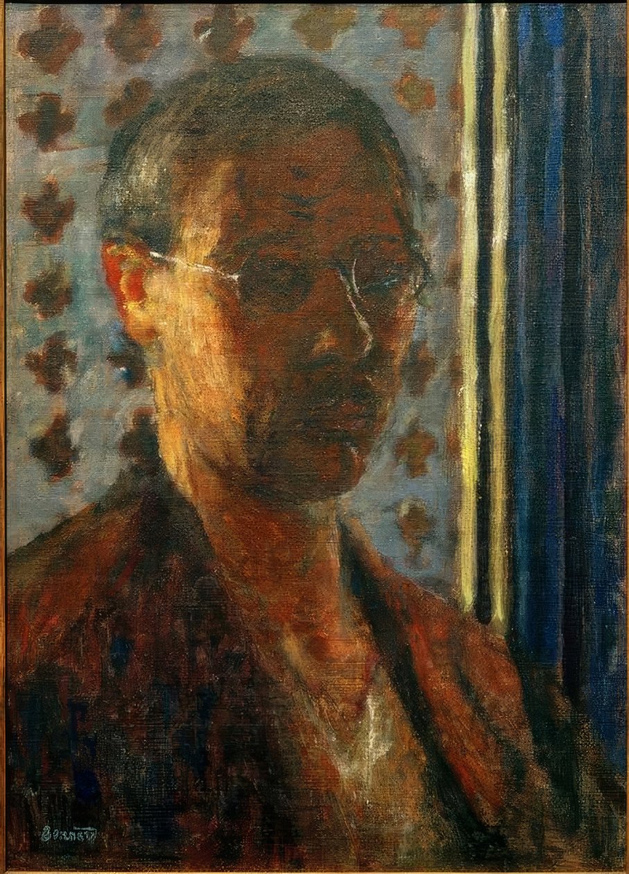 Selvportrett mot det lyse, florale papiret av Pierre Bonnard