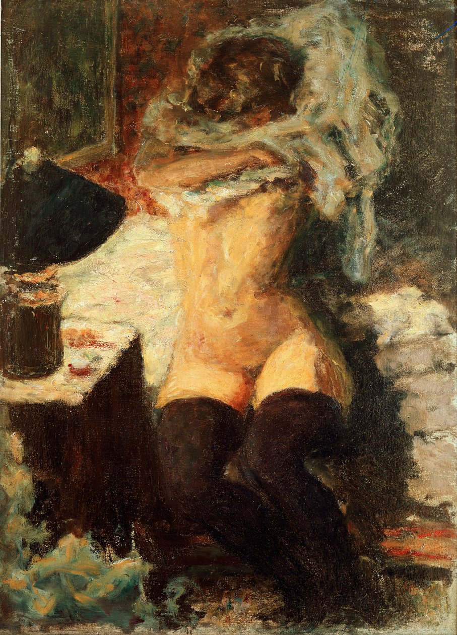 Svarte strømper Kvinne kler av seg. Maleri av Pierre Bonnard (1867-1947) 1908 om Dim. 58x43 cm England, samling The Earl of Rosslyn av Pierre Bonnard