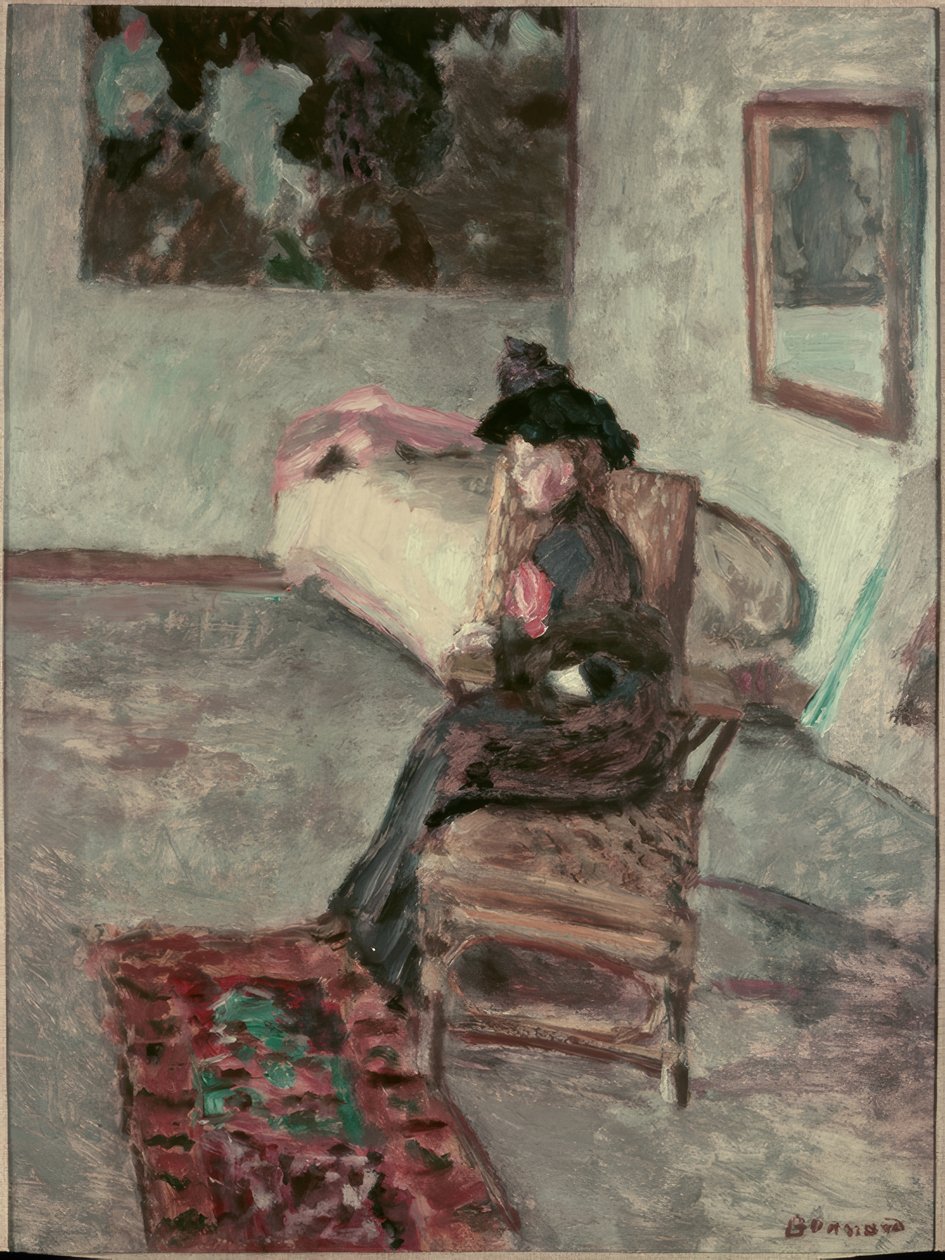 Kvinne med en rose eller kvinne i et interiør av Pierre Bonnard